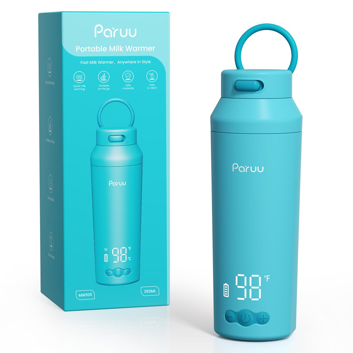 Paruu Portable Bottle Warmer for Travel, Easy-Clean Wide Mouth, Portable Milk Warmer with Fast Heating for Night Feeding, 7-Temp Control, Large 12oz Capacity, Christmas Limited Edition, Beige