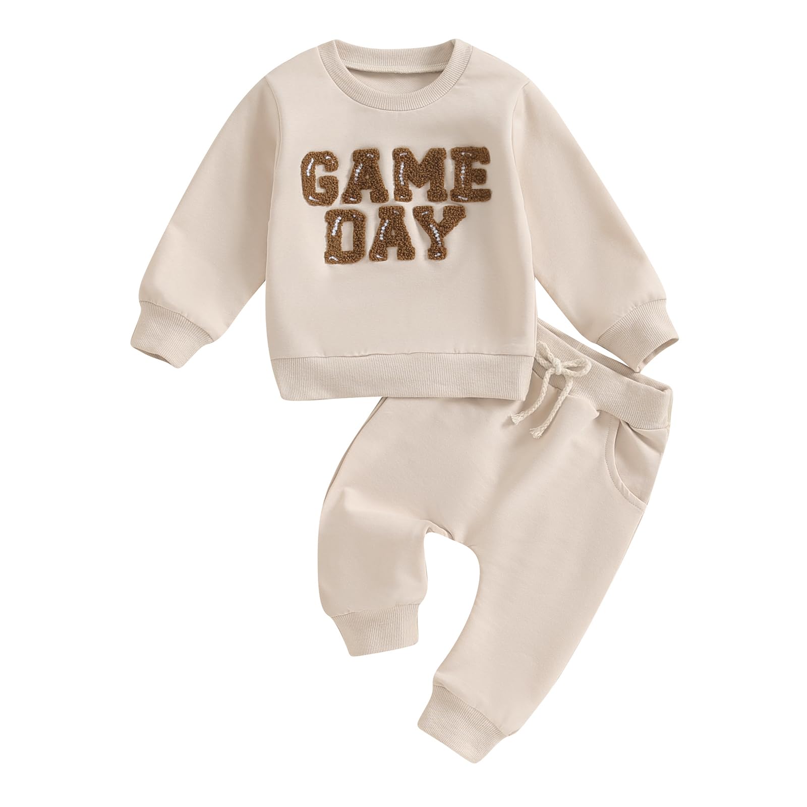 Kupretty Toddler Baby Boy Color Block Sweatshirt Pants Set Beige 2-3Y