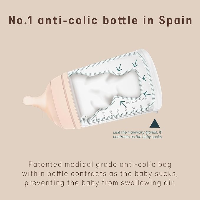 Suavinex Zero Zero Anti Colic Baby Bottle, No 1 Spanish Baby Bottle Brand, Minimizes Bottle Rejection & Nipple Confusion, Perfect for Breastfeeding Babies, 4 PK 6 oz, Light Tone, Adaptable Flow