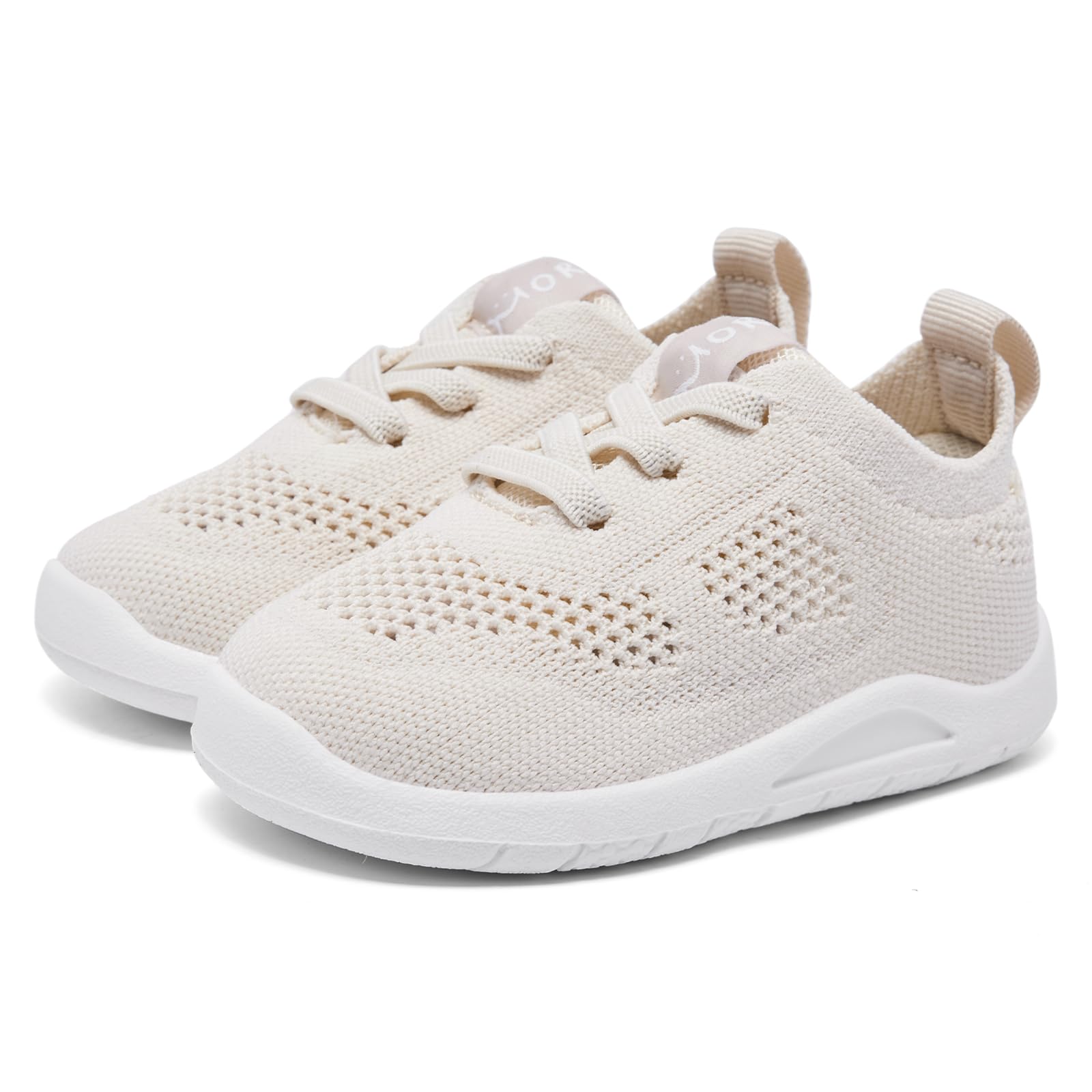MORENDL Toddler Sneakers Baby Non-Slip Lightweight Breathable Barefoot Shoes Infant Tennis Walking Shoes Khaki Mesh 15-18 Months