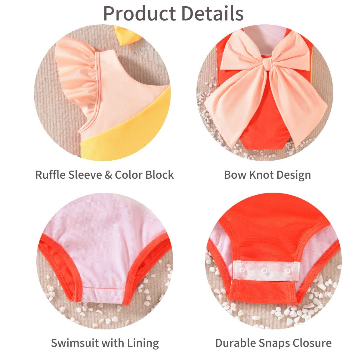 HIHA 0-6 Months Infant Baby Swimsuit Girl Color Block One Piece Bathing Suits Toddler Ruffle Swimsuit Girl Swimwear Orange