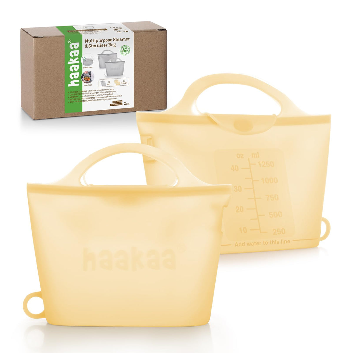 Haakaa Silicone Travel Microwave Steamer & Steriliser Bag, 30oz/900ml Reusable Silicone Steaming Bags for Baby Small Items, Pacifiers, Teethers or Baby Cups, Great for Home and On-The-Go, Grey/1PC