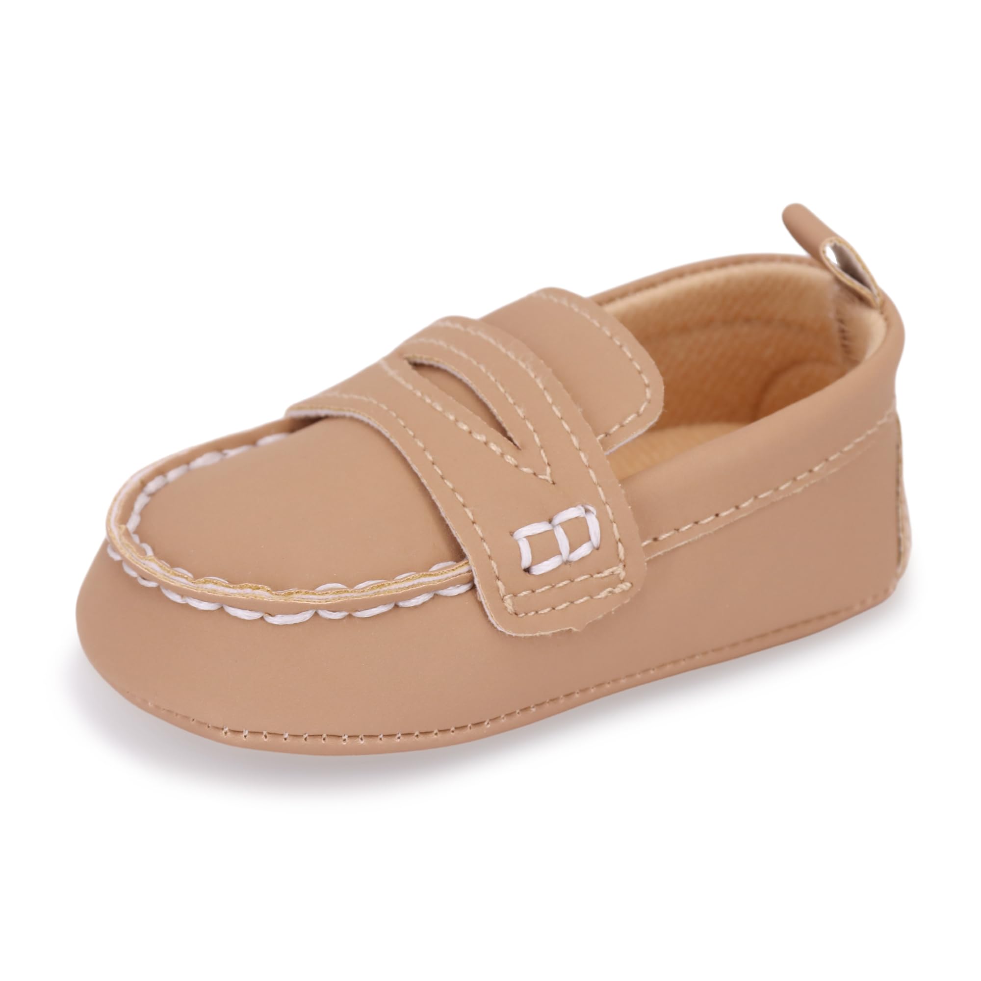 LONSOEN Baby Girls Boys Loafers Prewalker Dress Crib Shoes 6-12 Months,BAY230 Khaki 12