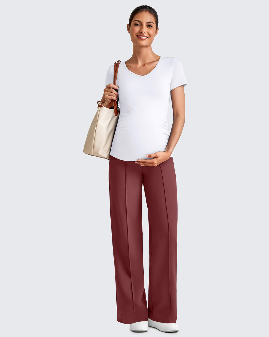 G4Free Maternity Pants Work Over the Belly with Pockets,Wine,S,Tall