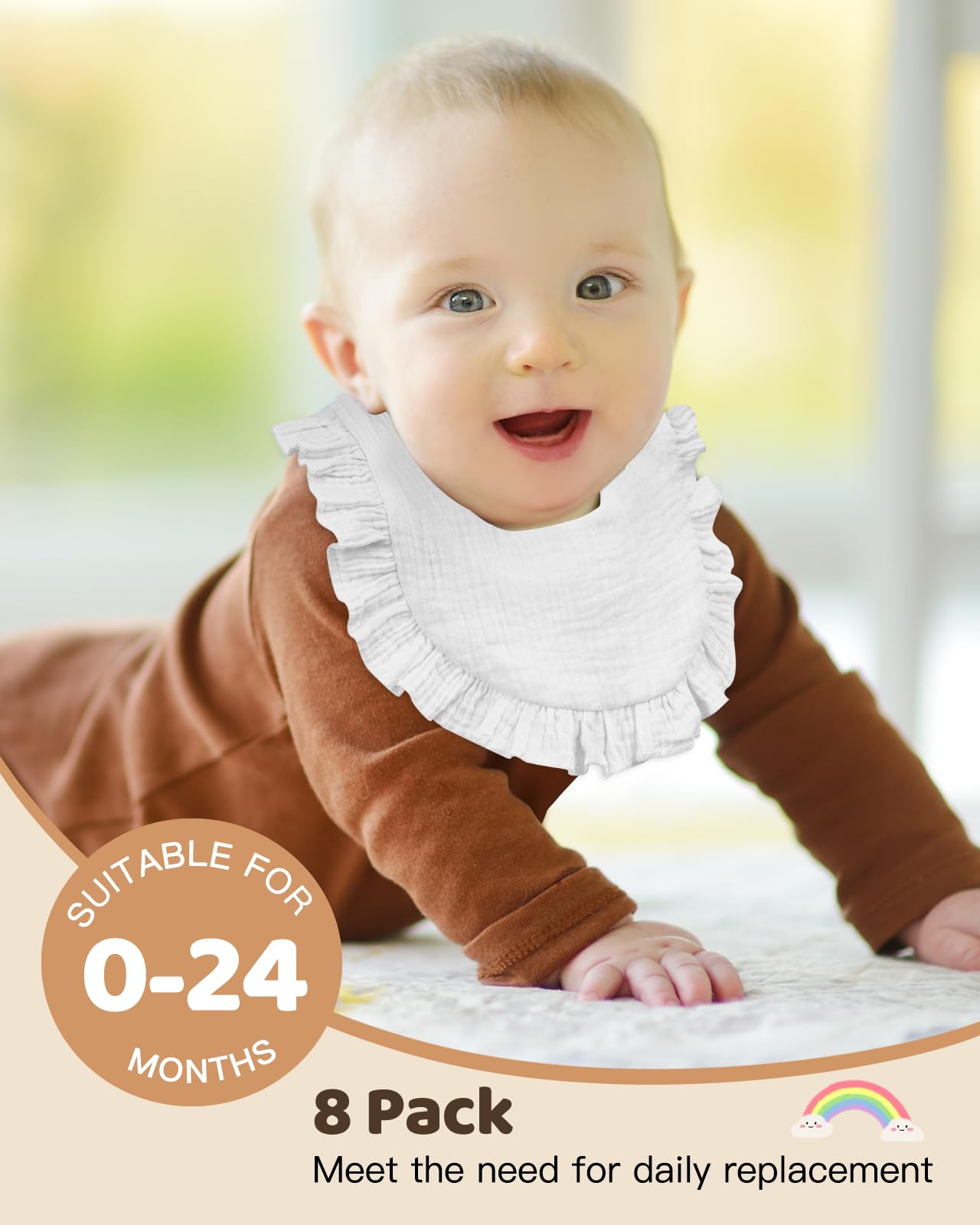 Lictin Muslin Bibs for Boy Girl - 8 Pack Baby Bibs White