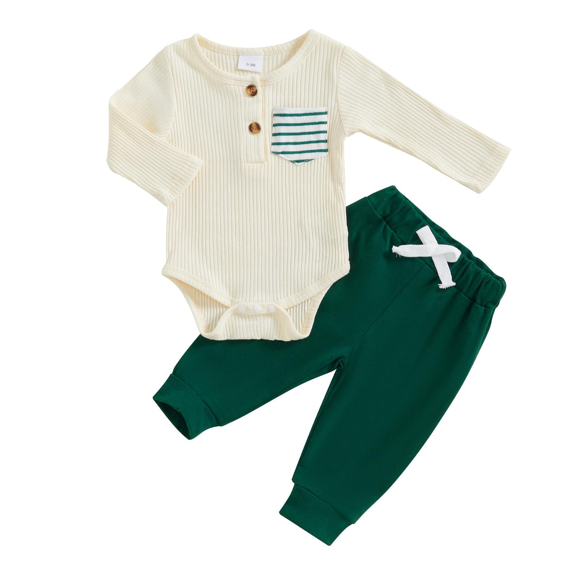fhutpw Baby Boy Clothes 3 6 12 18 Months Ribbed Knitted Long Sleeve Romper and Pants Sets Newborn Fall Splicing Color Outfits (White&Brown, 3-6 Months)