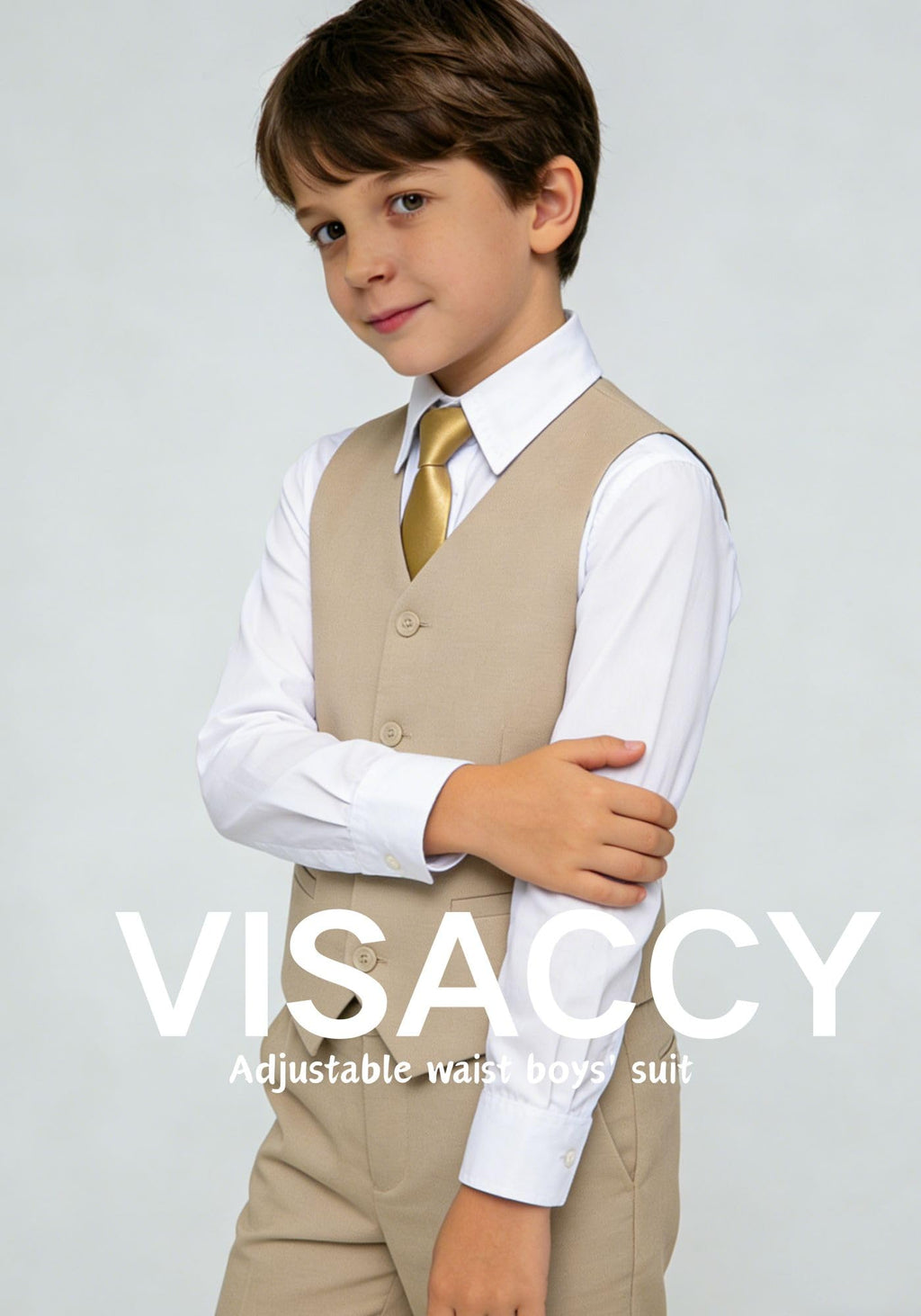 Kids Dress Suits for Boys Outfit Boy Suit Tuxedo Vest Set Champagne Size 16
