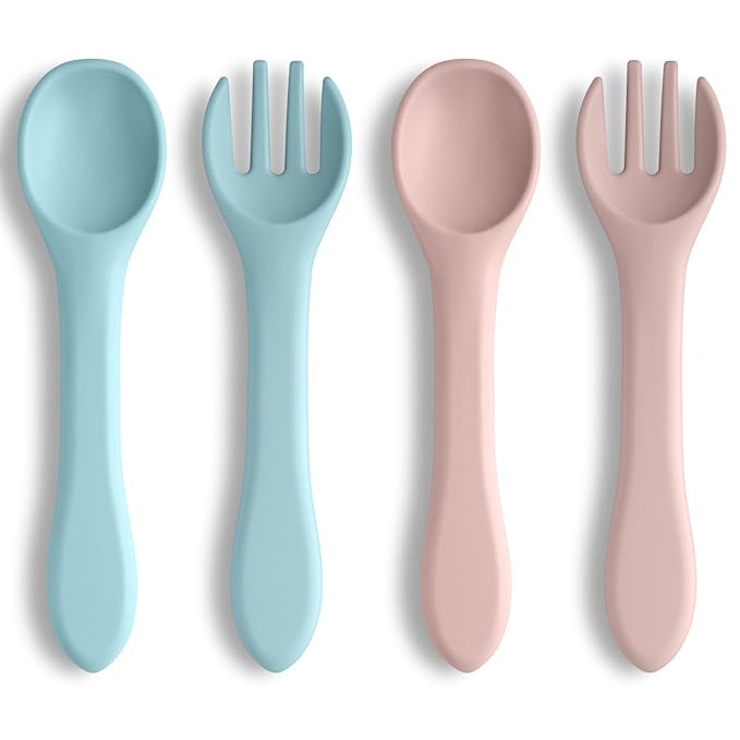 Vicloon Silicone Baby Feeding Spoons, 4PCS First Stage Feeding Spoons for Infants, Baby Led Weaning Feeding Supplies Training Spoon, Toddler Utensils, Ultra-Durable & Chewproof, Dishwasher Safe