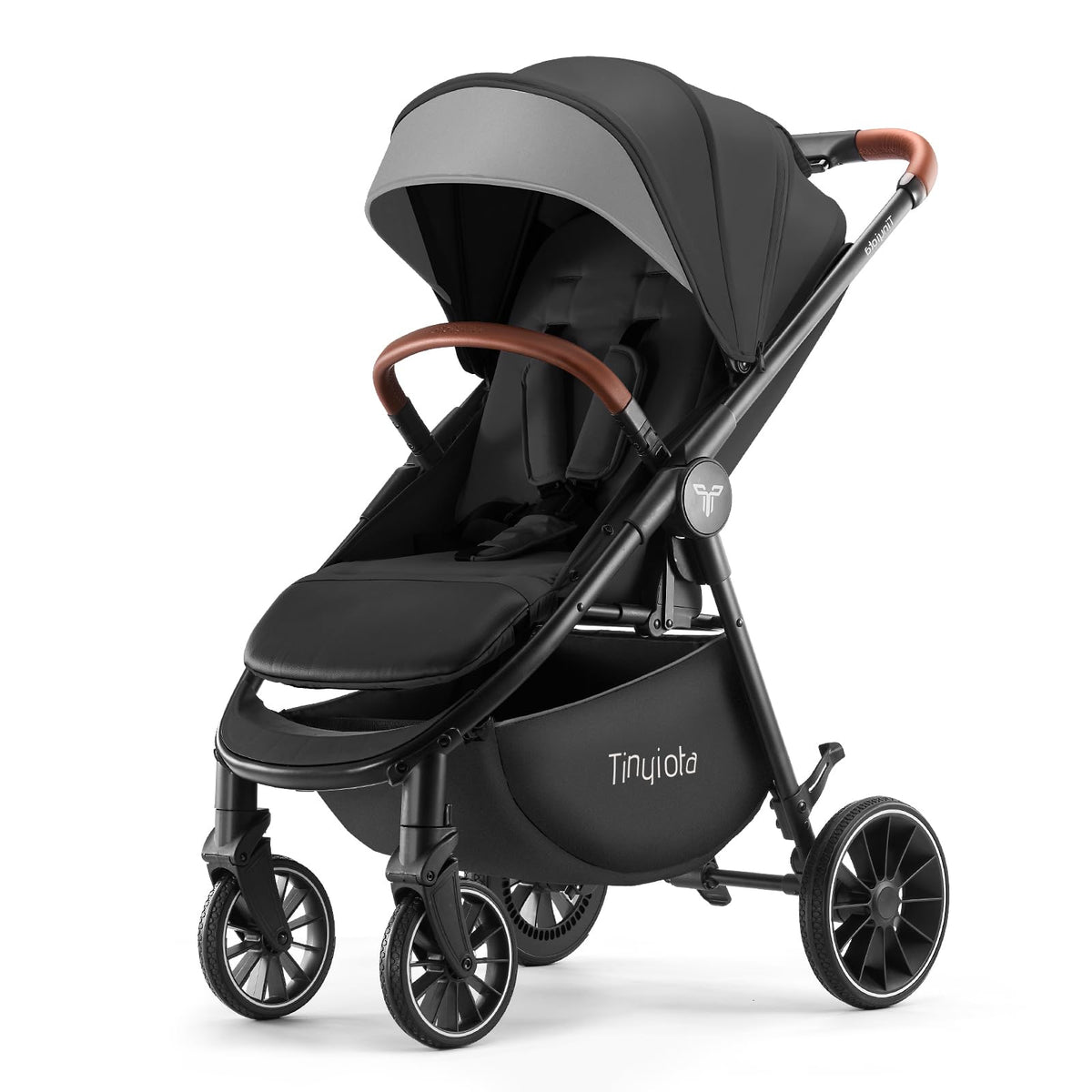 Tinyiota Baby Stroller with UPF 50+ Canopy, One-Hand Fold & Leather Handle