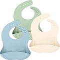 Cuddle Campus Set of 3 Silicone Bibs for Babies & Toddlers,Soft Adjustable Bibs with Pocket Food Catcher for Baby Girl,Boy