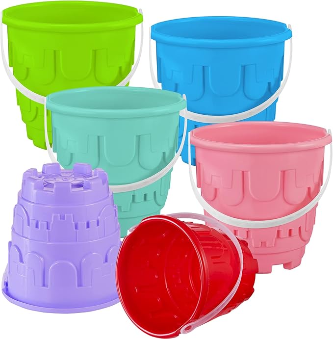 Chivao 6 Pack 7 Inch Beach Sand Buckets and Shovels Sets Castle Model Sand Buckets and Shovels Set Beach Pails Toys Use for Mould at The Sandbox Summer Pool Party Favors
