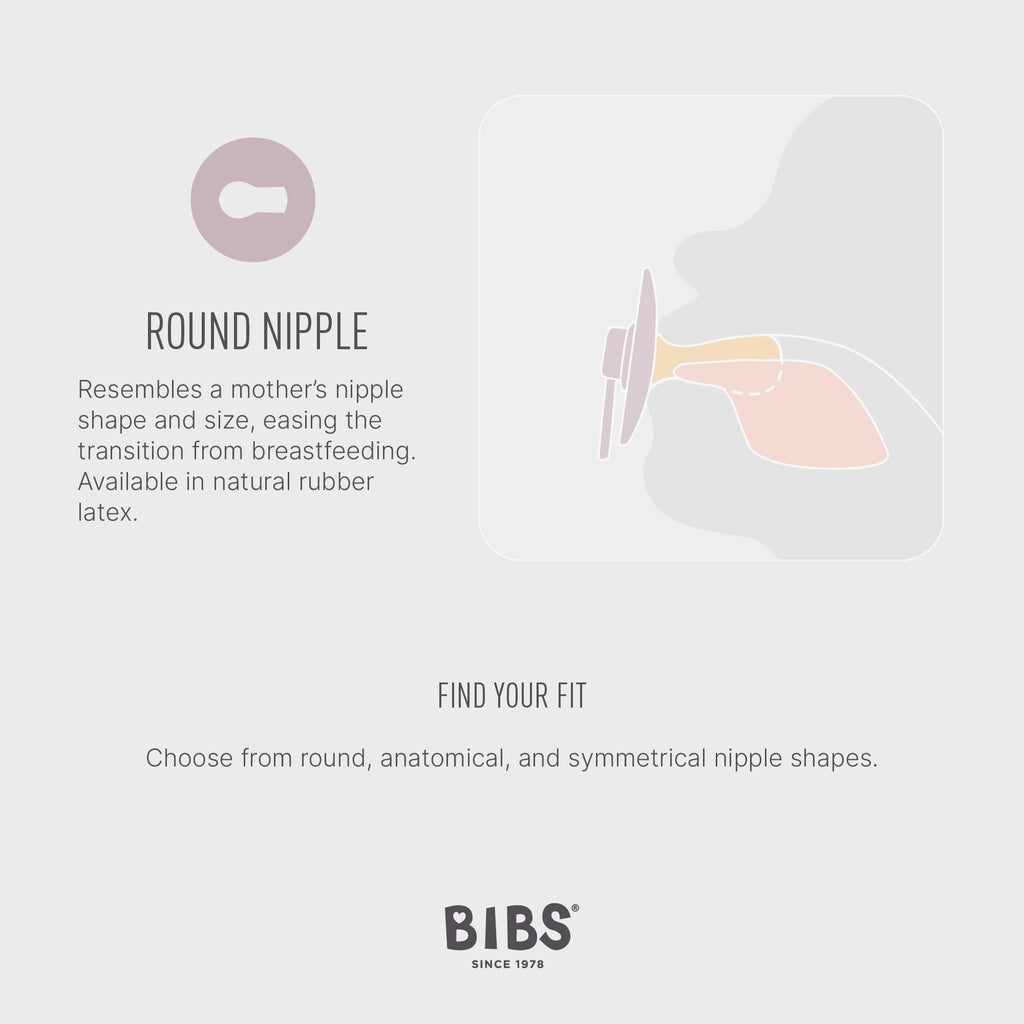 BIBS Colour Pacifier, 0-6 Months, 2-Pack, Round Nipple, Block Sand