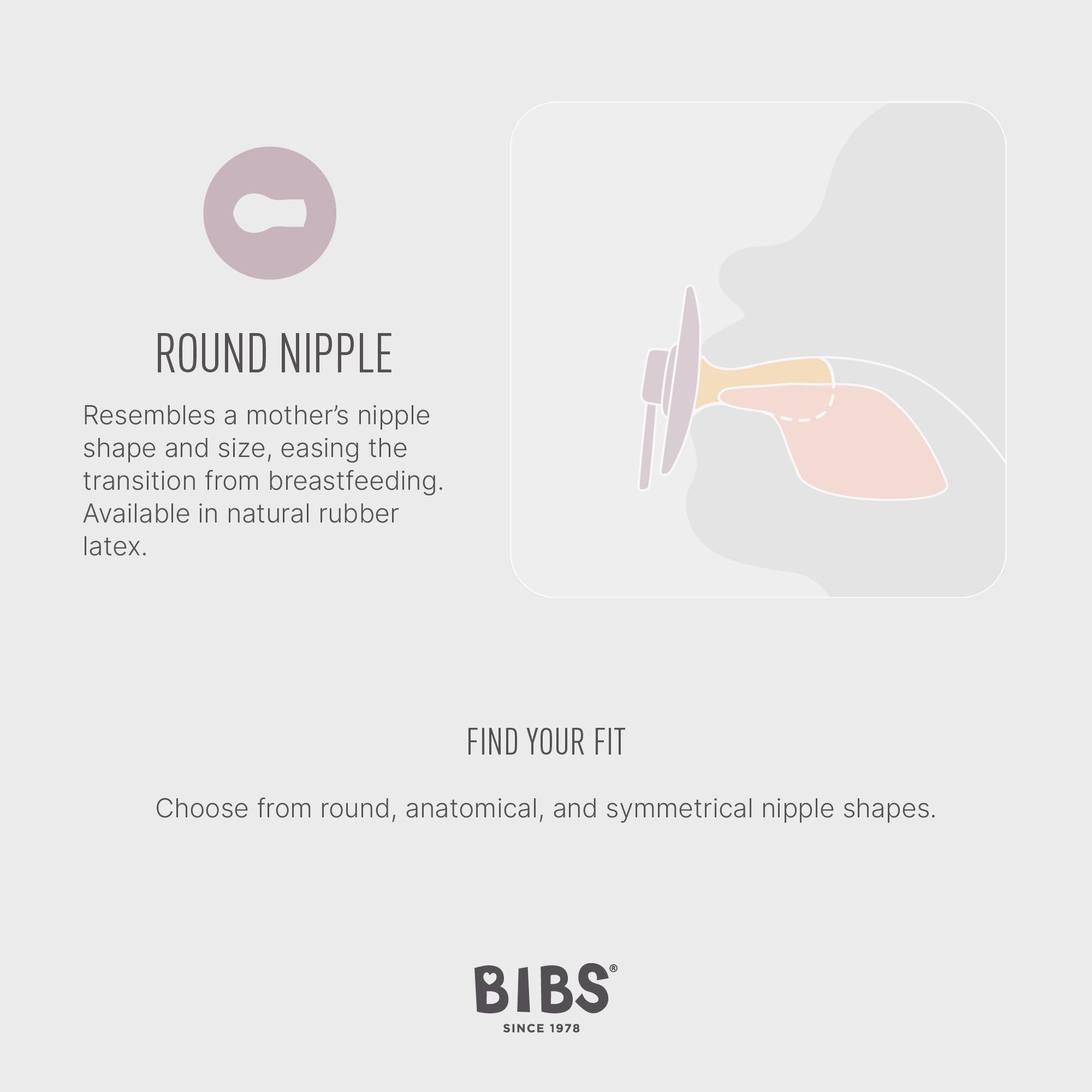 BIBS Colour Pacifier, 0-6 Months, 4-Pack, Round Nipple, Blush