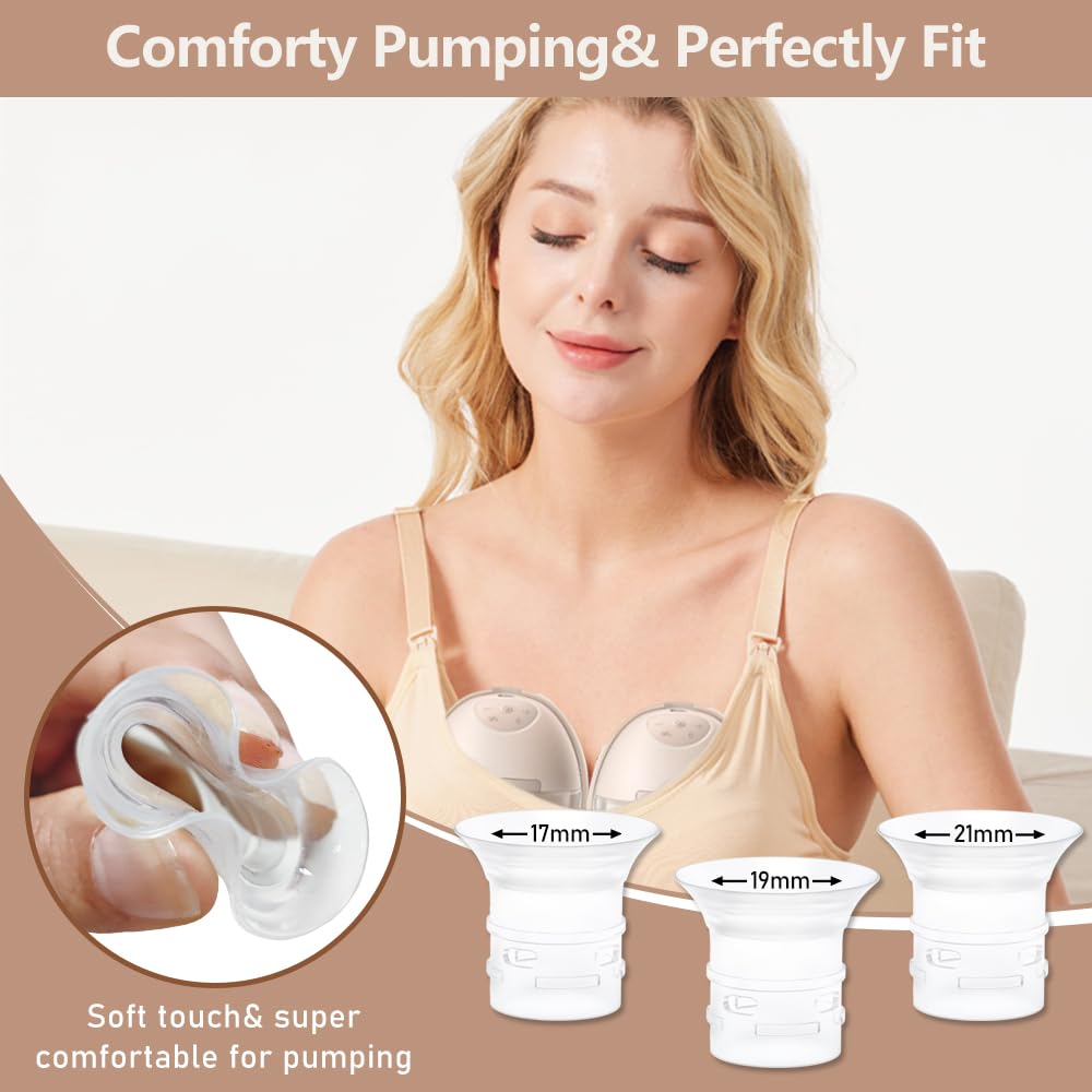 6pcs Flange Insert 17/19/21mm Compatible with eufy S1 Pro/S1/E10/E20 Wearable Breast Pump, Replace for eufy Breast Pump Sizing Insert, Fit for Breast Pump Replacement Parts