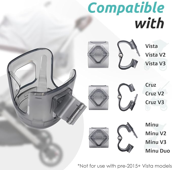 2 PCS Stroller Cup Holder Fits for UPPAbaby Vista/Vista V2/Vista V3/Cruz/Cruz V2/Cruz V3/Minu/Minu V2/Minu V3/Minu Duo, Holds Different Drink Sizes, One-Hand Quick Install/Remove, Folds with Stroller