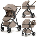 2 in 1 Baby Stroller, High Landscape Infant Stroller Pram Foldable Pushchair with Adjustable Canopy, Storage Basket,5-Point Harness,Mom Bags (Brown)