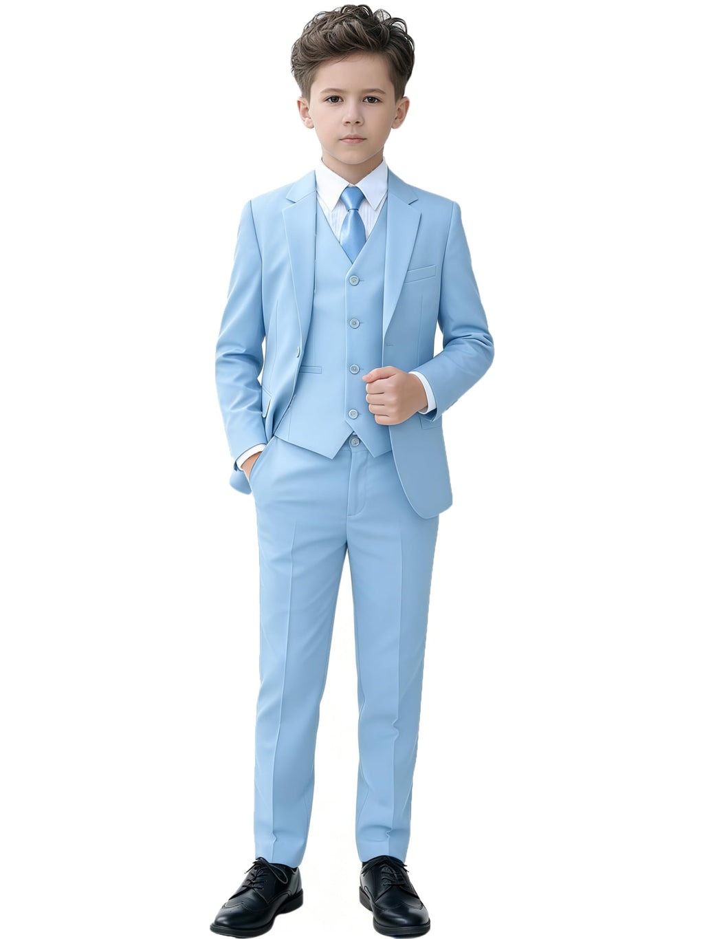 YuanLu Boys Slim Fit Tuxedo Light Blue Easter Outfit Toddler Suit Size 6