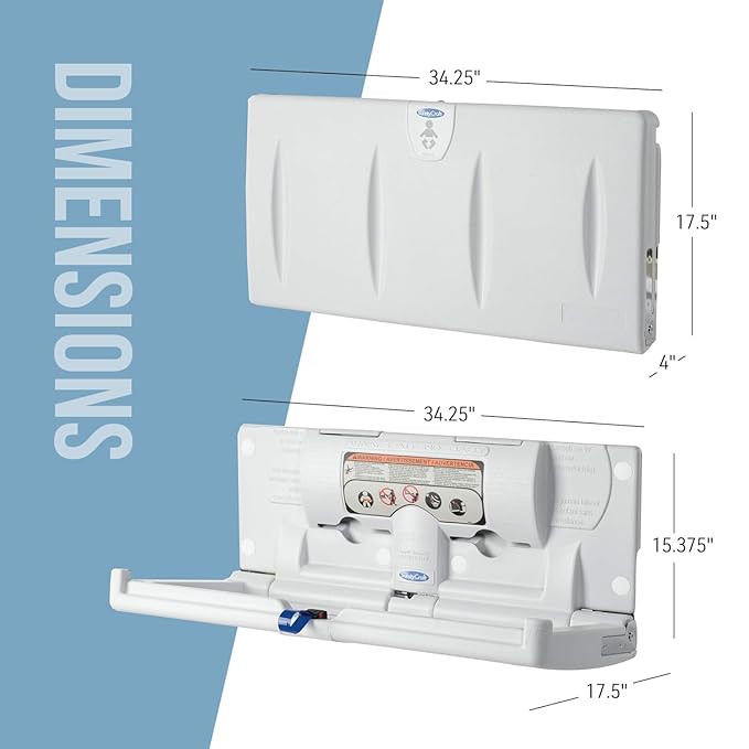 Foundations Classic Horizontal Wall-Mounted Baby Changing Station for Commercial Restrooms, Includes One Handed Adjustable Safety Strap & Liner Dispenser, Black (100-EH-02)