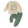 Sejardin Toddler Baby Boy Fall Winter Outfit Long Sleeve Letter Print Sweatshirts and Jogger Pants Infant Boy Clothes (Snacks Green, 3-6 Months)