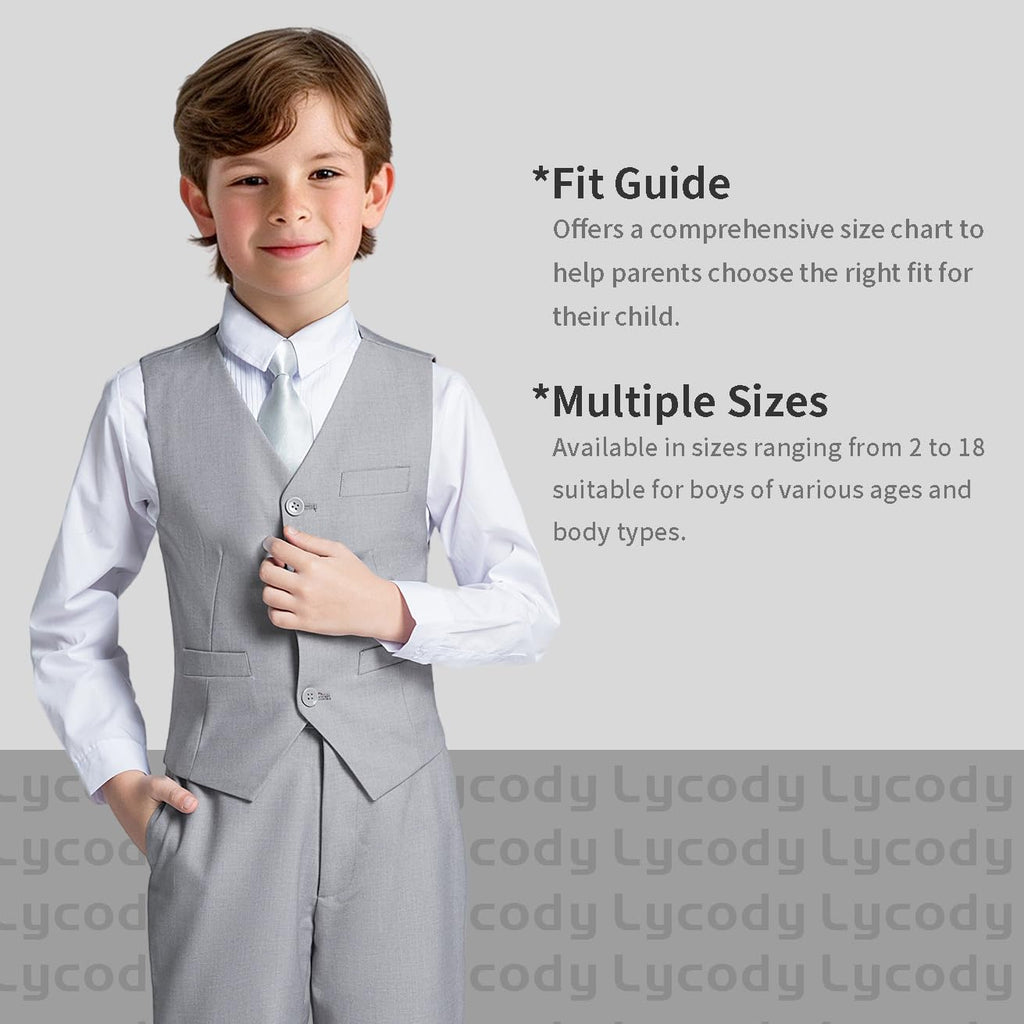 Boys Suit Vest Set Formal Dress Suits Wedding Outfit, Light Gray, Size 12