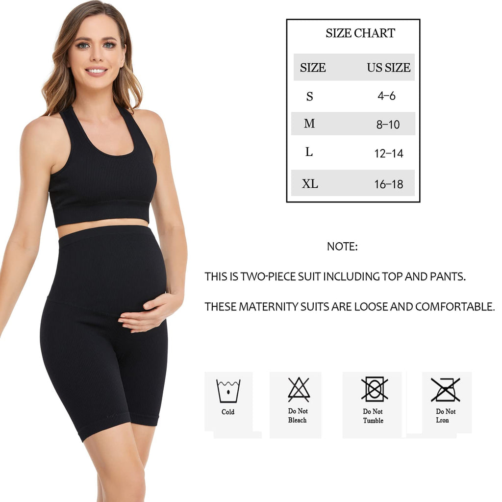 Lataly Women's Maternity 2 Piece Outfit Set - Bra & Shorts for Pregnancy - Yoga workout Lounge Wear Sets