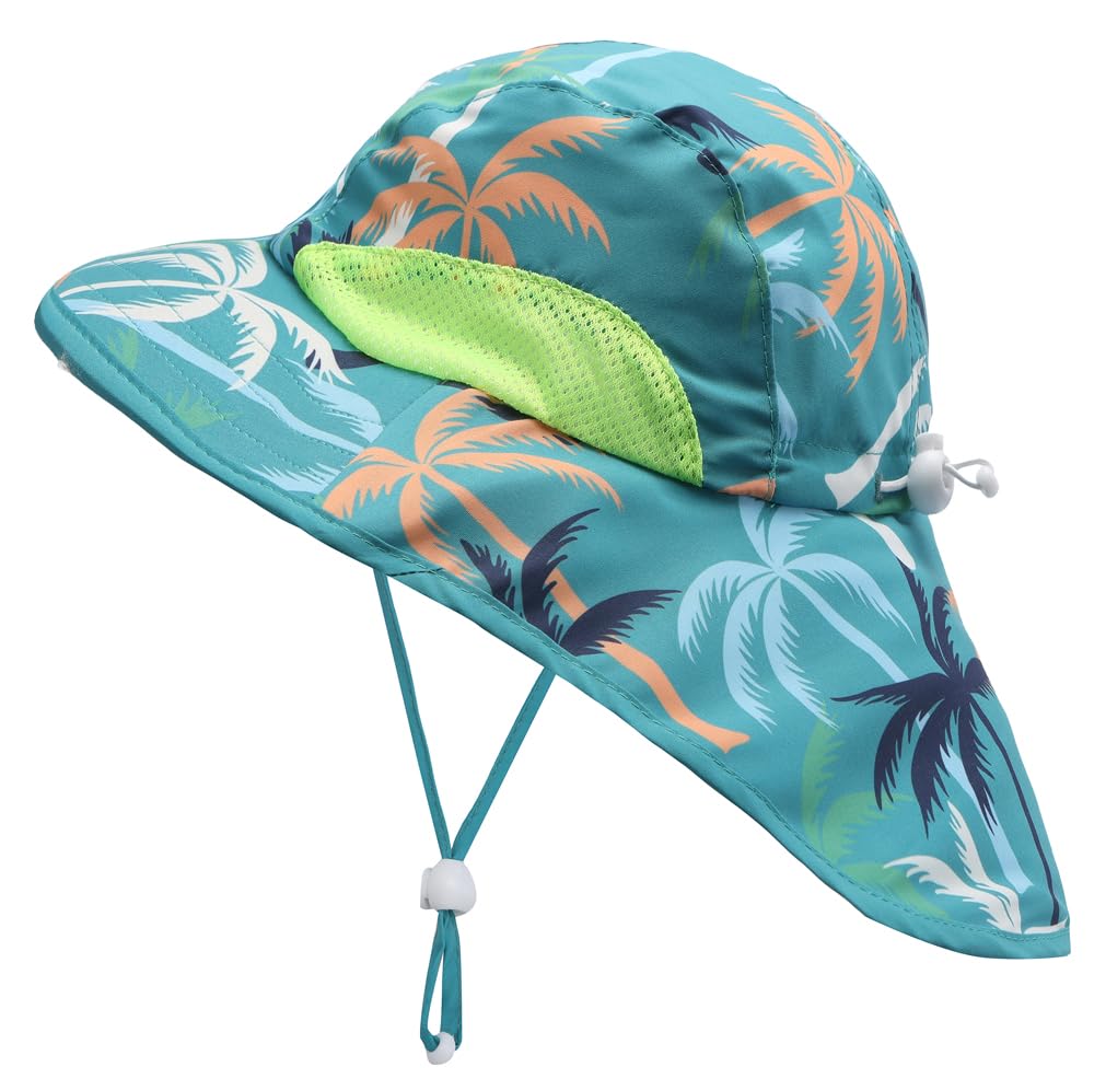 Baby/Toddler Boys Swimsuit Rashguard One Piece Zipper Bathing Suit with Sun Hat Infant Swimwear Sunsuit UPF 50+（Green Coconut Tree，9-12 Months）