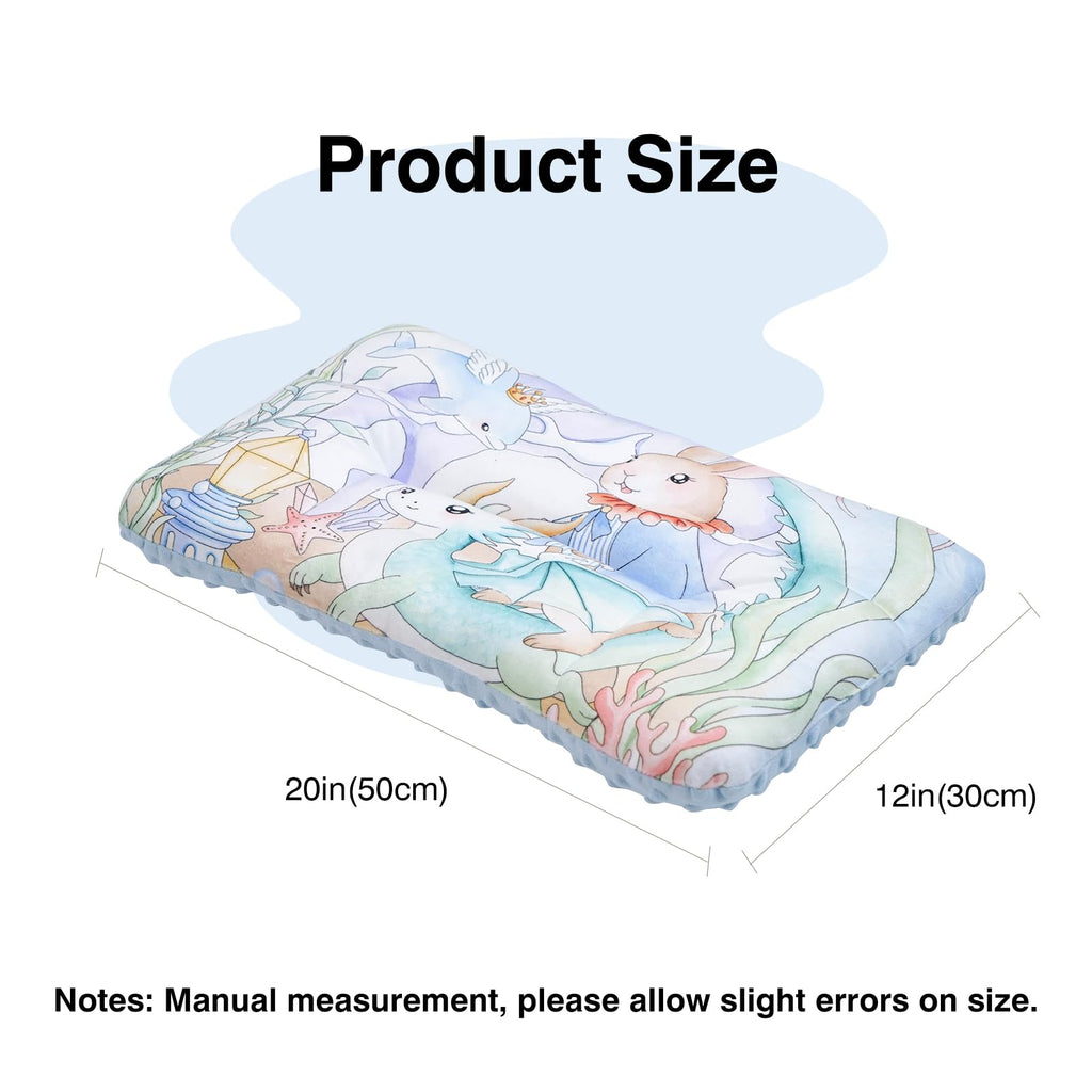 Reidio 1Pcs Toddler Pillow Double Sided Breathable Soft Cotton & Minky Dot Fabric Kids Pillow Cute Small Pillow Machine Washable (Blue Rabbit)