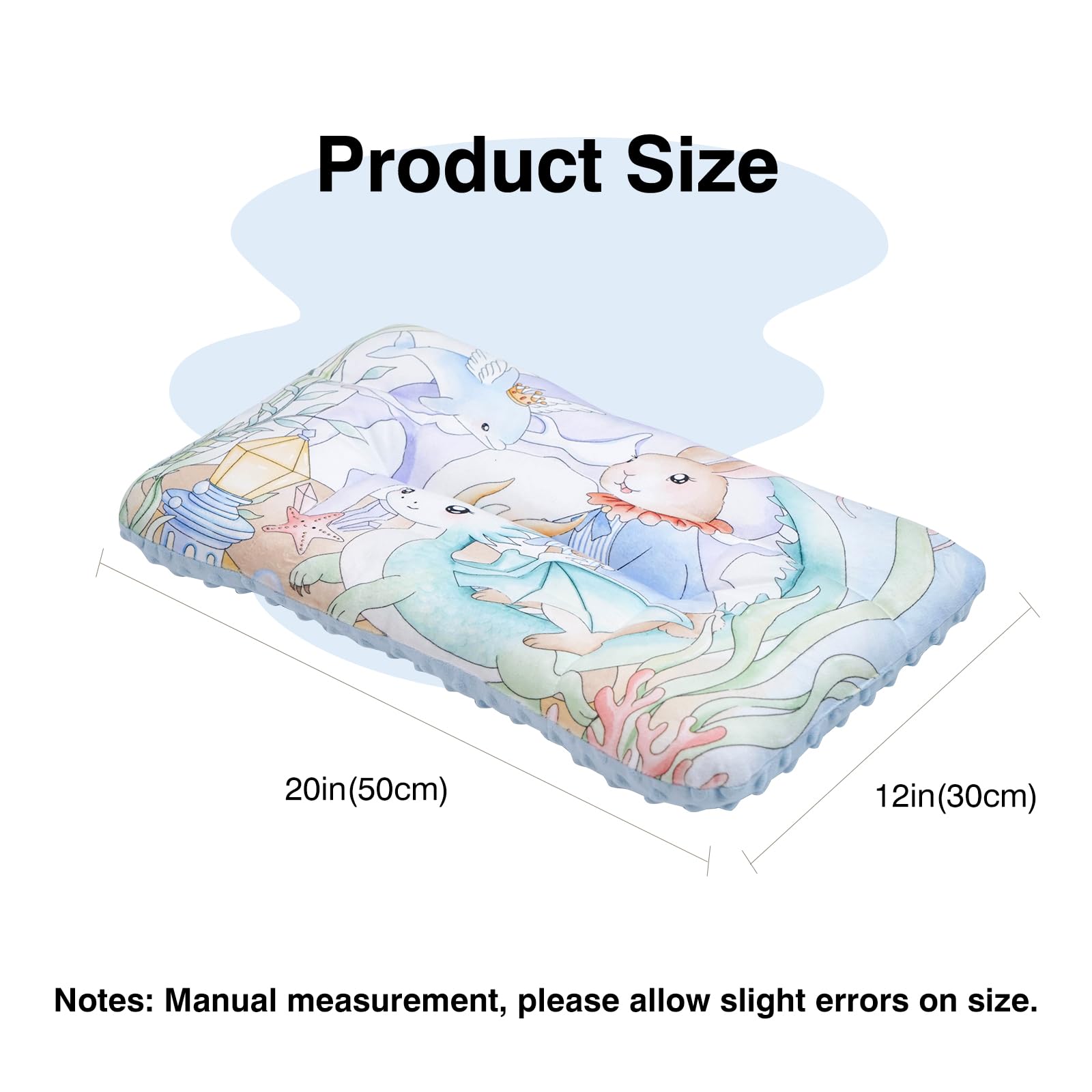 Reidio 1Pcs Toddler Pillow Double Sided Breathable Soft Cotton & Minky Dot Fabric Kids Pillow Cute Small Pillow Machine Washable (Blue Rabbit)