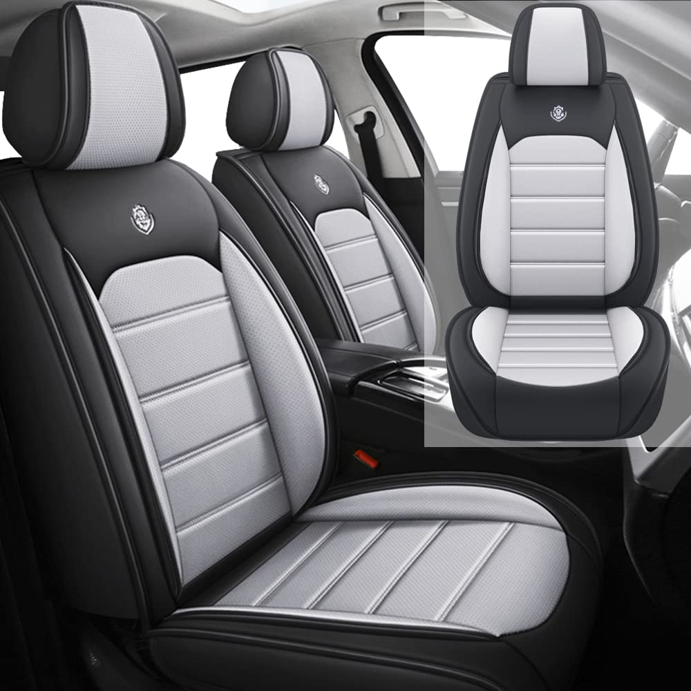 LEYPOCO Leather Seat Cover for Ford Edge 2010-2026,Waterproof Soft Seat Covers,Interior Accessories Seat Covers Cushion Vehicle Protector Airbag Compatible(Black&Gray,2PCS Front)