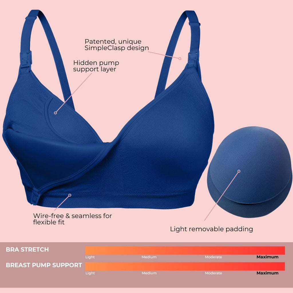 Simple Wishes Pumping Bra Hands Free, Nursing Bra for Breastfeeding Indigo