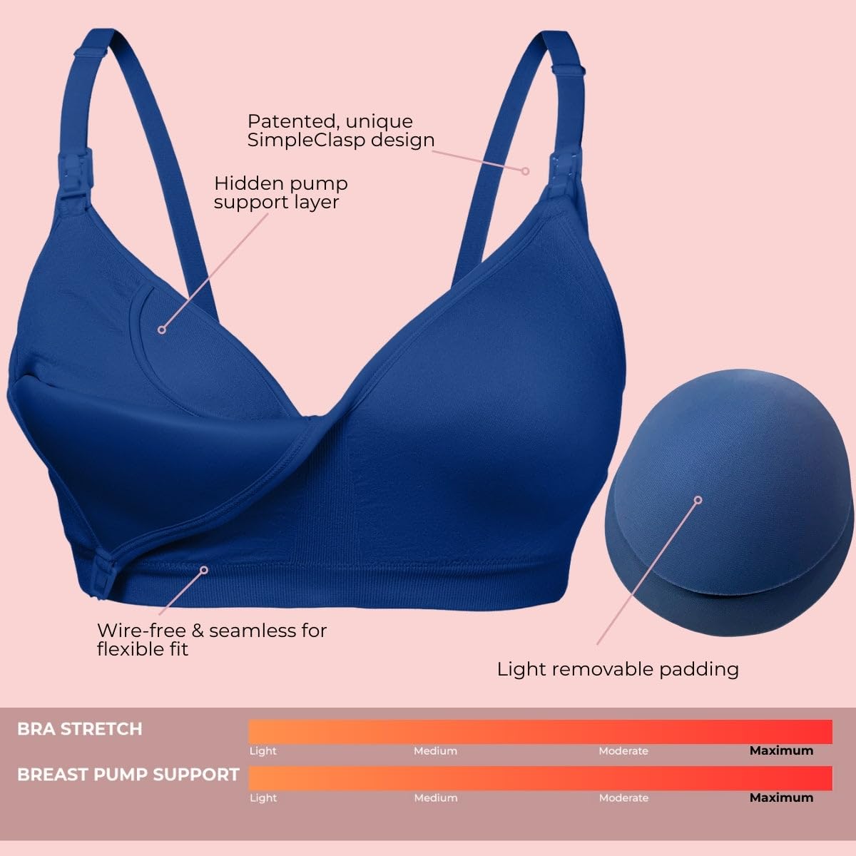 Simple Wishes Pumping Bra Hands Free, Nursing Bra for Breastfeeding Indigo