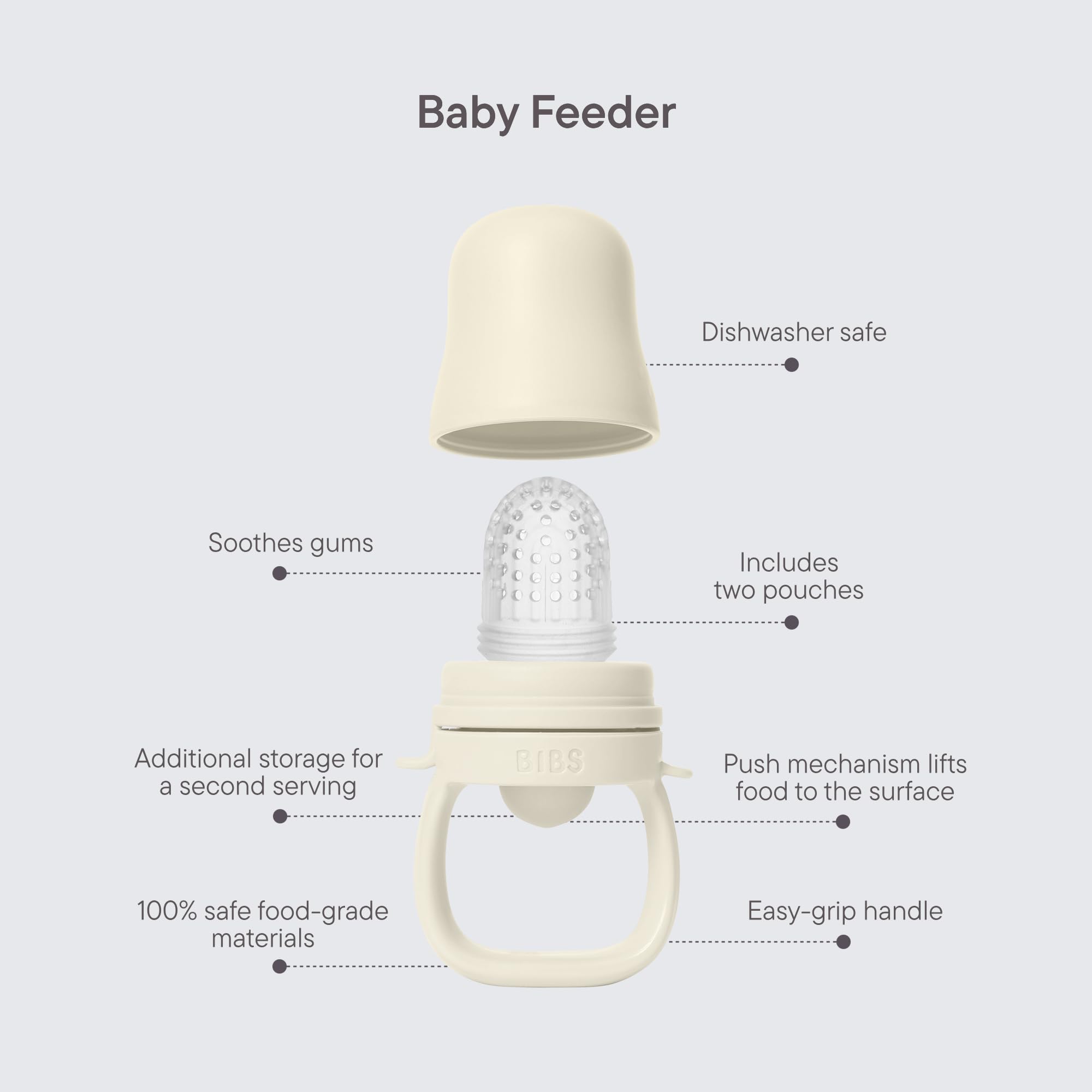BIBS Baby Feeder, 4+ Months, Teething & Self-Feeding, Fossil Grey