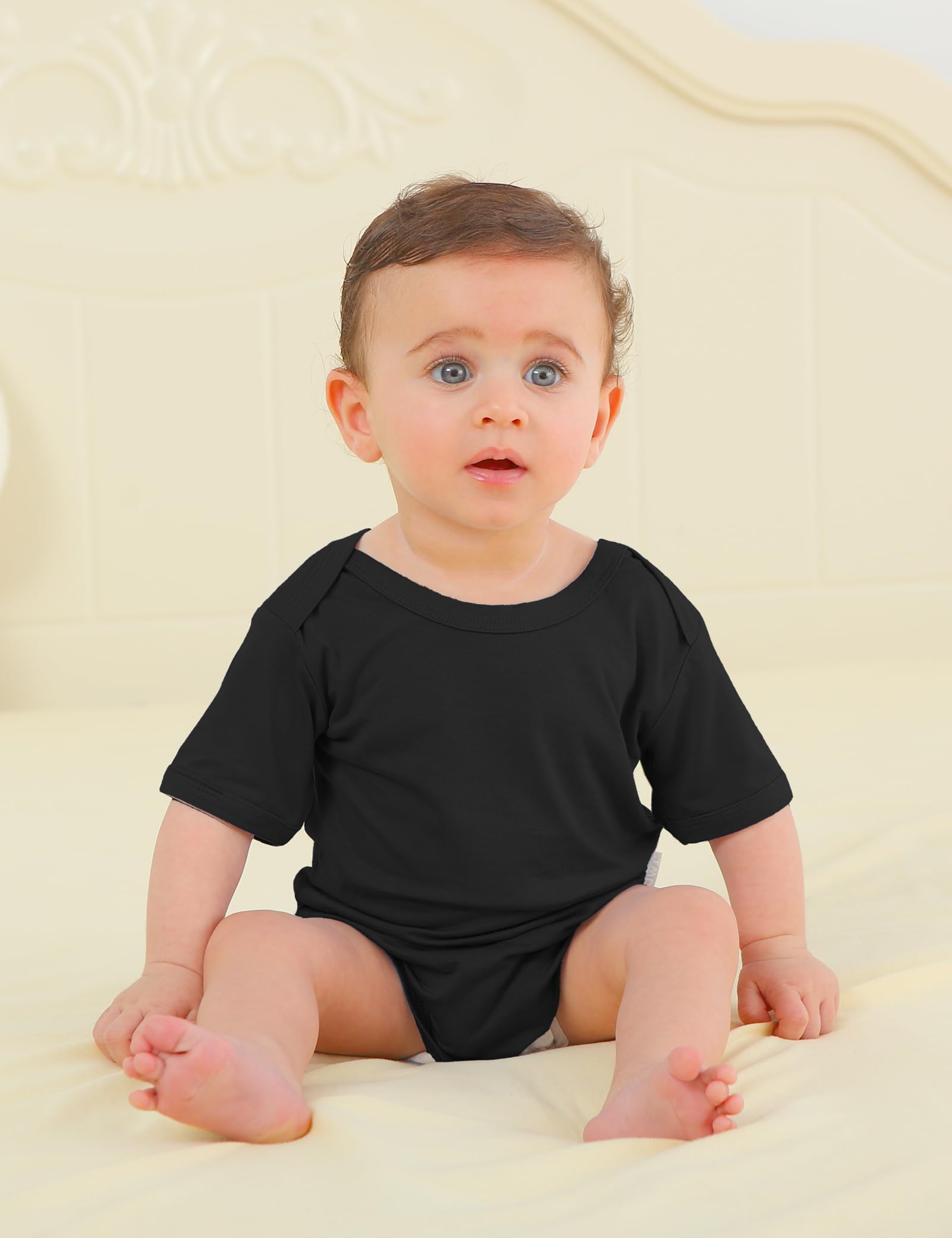Jimonda Baby Bamboo Viscose Bodysuit Boy/Girl 2Pcs Rompers,Black&White 3M