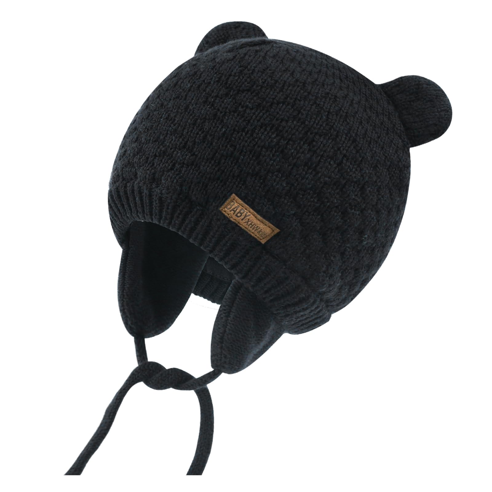 XIAOHAWANG Baby Hat Cute Bear Toddler Earflap Beanie Warm for Fall Winter (0-6 Months, A-Black)