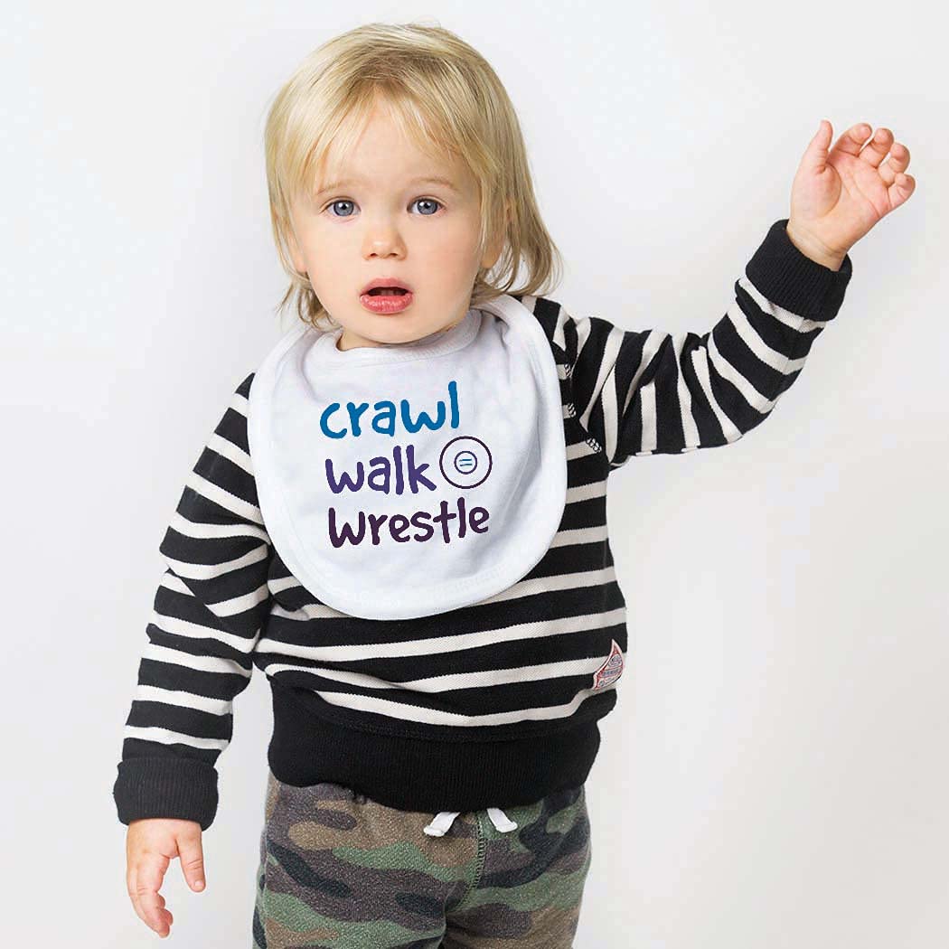 ChalkTalkSPORTS Wrestling Baby Bib - Crawl Walk Wrestle - Velcro Closure