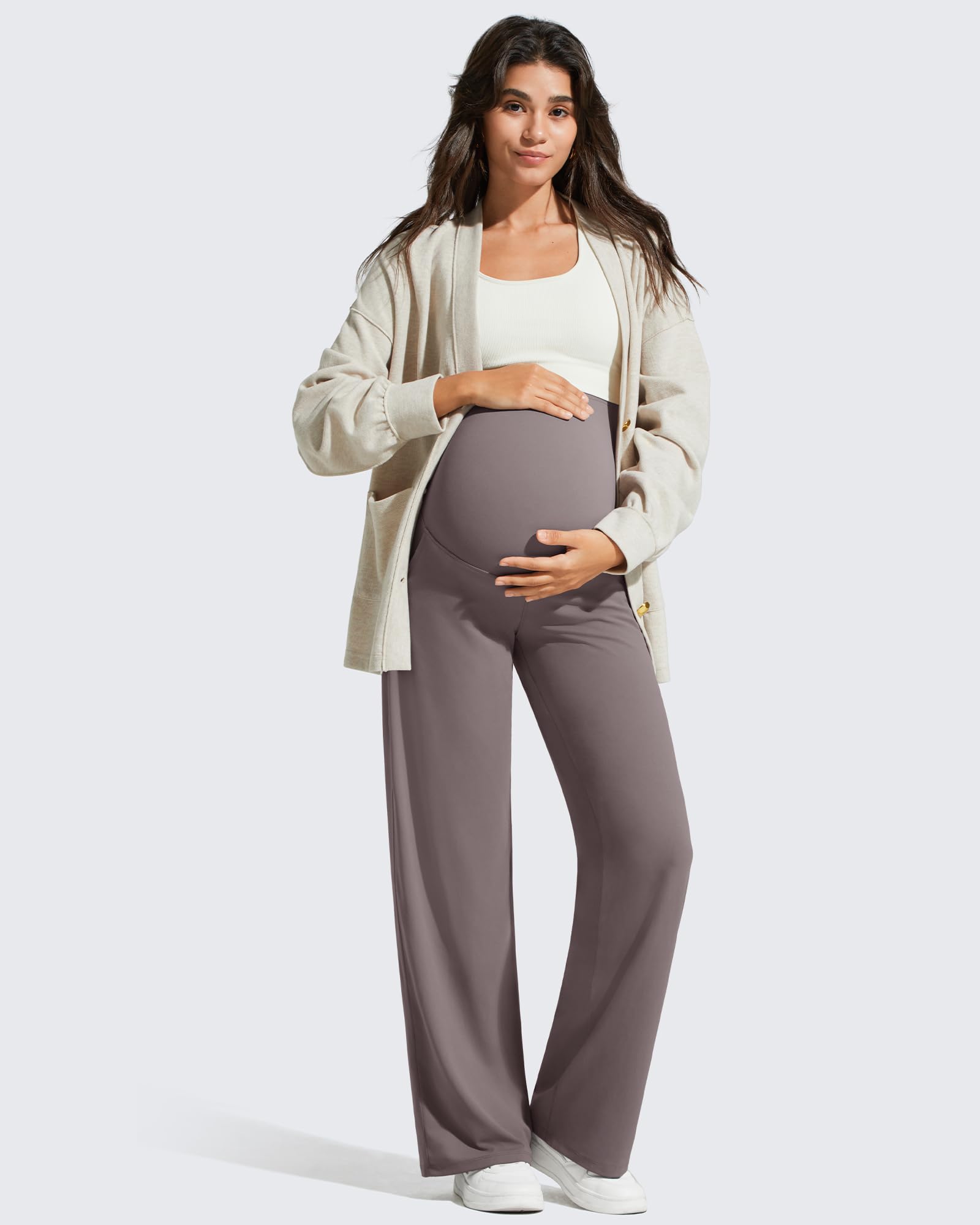 G4Free Pregnancy Pants with Pockets Maternity Clothes,Taupe,XL,Tall