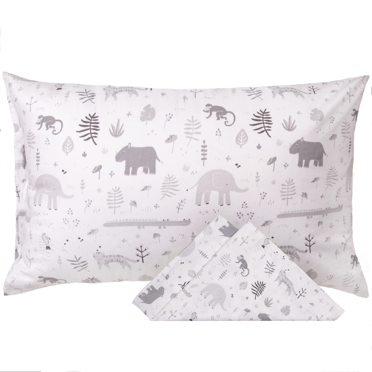 WeeSprout Mini Toddler Pillow for Kids Sleeping - Organic Cotton Shell & Pillowcase with Soft & Supportive Polyfiber Filling – Good for Travel, Machine Washable, 18 x 13 x 3, Safari