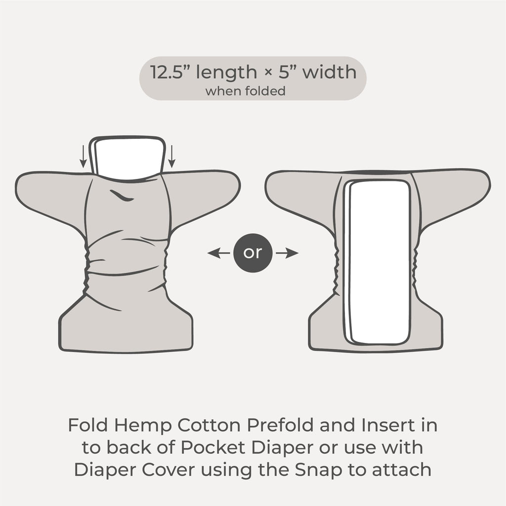 Hemp Prefold Inserts with Snap - 2 Layers - Reusable and Absorbent - 13" x 15" Perfect for Any Diaper- 2 Pack - Nora's Nursery