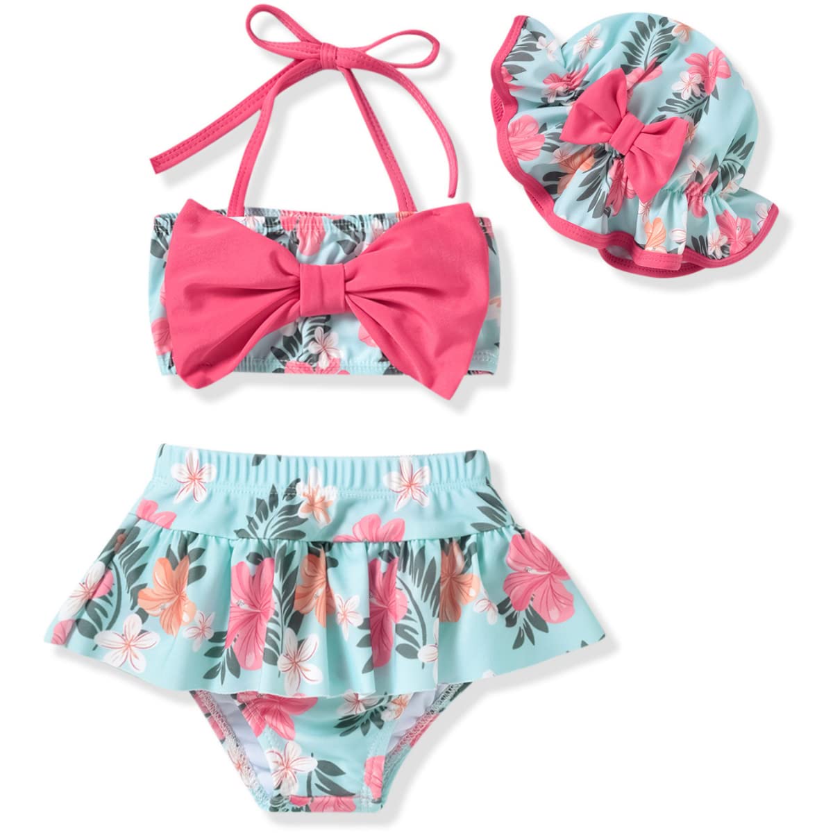 Toddler Baby Girls Swimsuit Floral Bikini Two Pieces Bathing Suit Swimwear Summer Beach Set Blue 12-18 Months