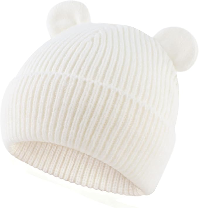 Bear Baby Beanie Knitted Baby Winter Hat Infant Toddler Boys Girls Beanie with Cotton Lining