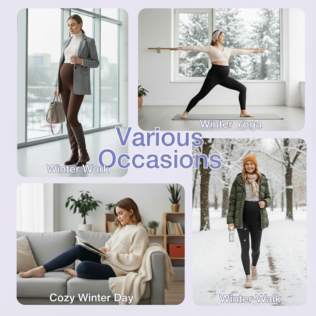 GROTEEN 3 Pack Fleece Lined Maternity Leggings with Pockets Over The Belly