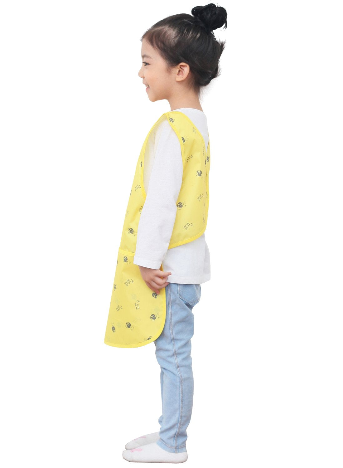 Plie Kids Painting Apron – Waterproof Art Smock for Toddlers & Preschoolers, Messy Play, Baking, Crafts, Cooking, Sensory Activities, Mealtime (Ages 1–10), Yellow Bear (05-XL)