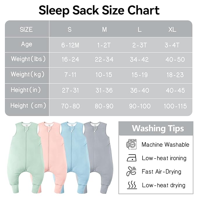 Rayon Made From Bamboo Sleep Sack 6-12 Months 0.5 Tog Ultra Soft Summer Toddler Sleep Sack with Feet 2-Way Zipper Lightweight Sleeping Bag Baby Wearable Blanket (2 Pack)-Blue & Gray