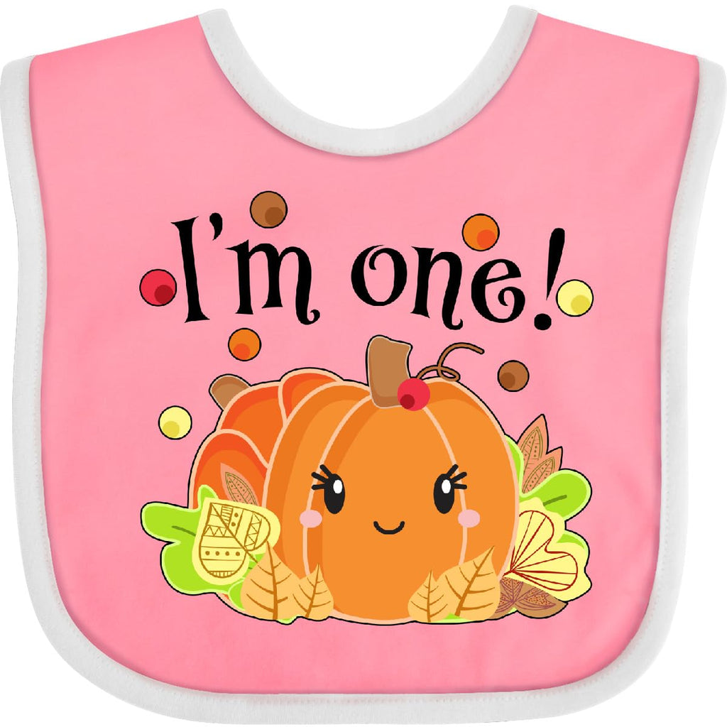 inktastic I'm One- Pumpkin Birthday Autumn Baby Bib Pink and White 331b5