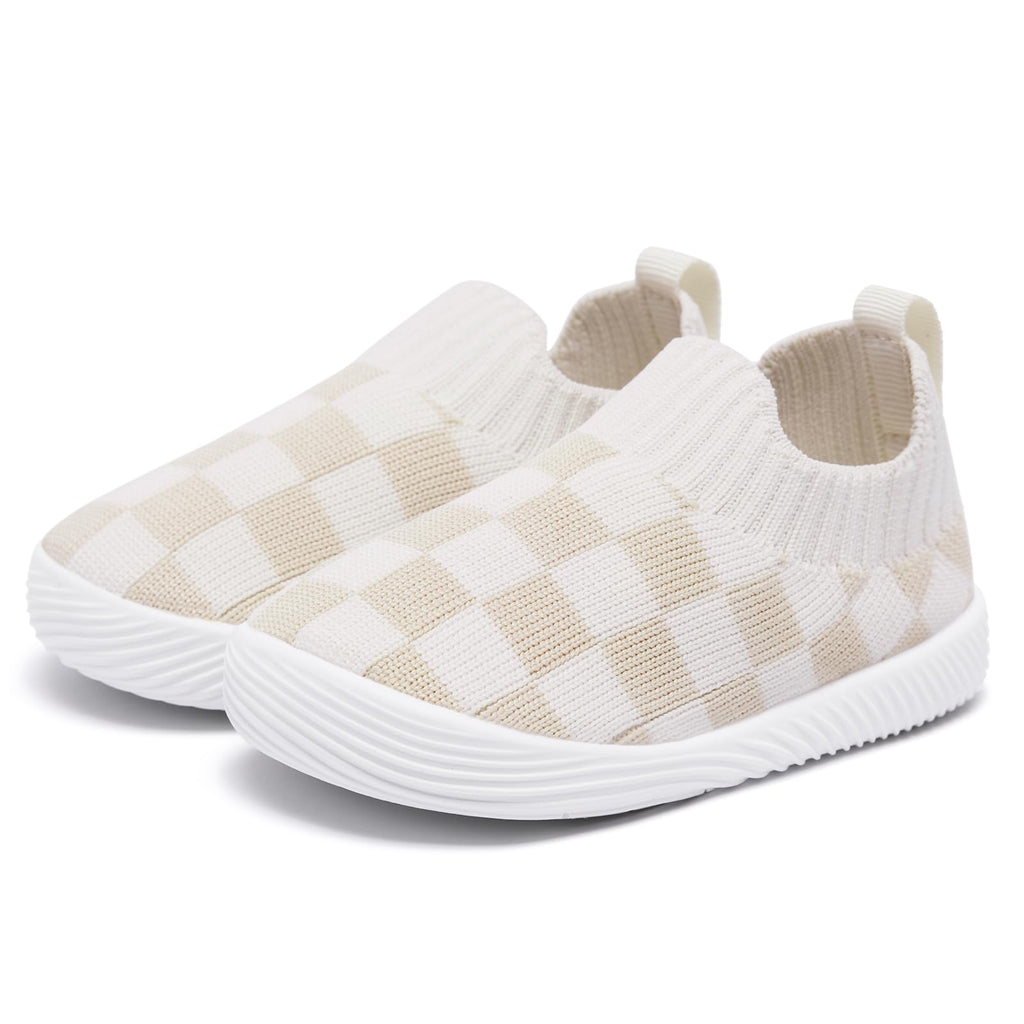 MORENDL Toddler Shoes Baby Walking Sock Shoes Non-Slip Breathable Boys & Girls Sneakers Infant Tennis Shoe Beige Size 9