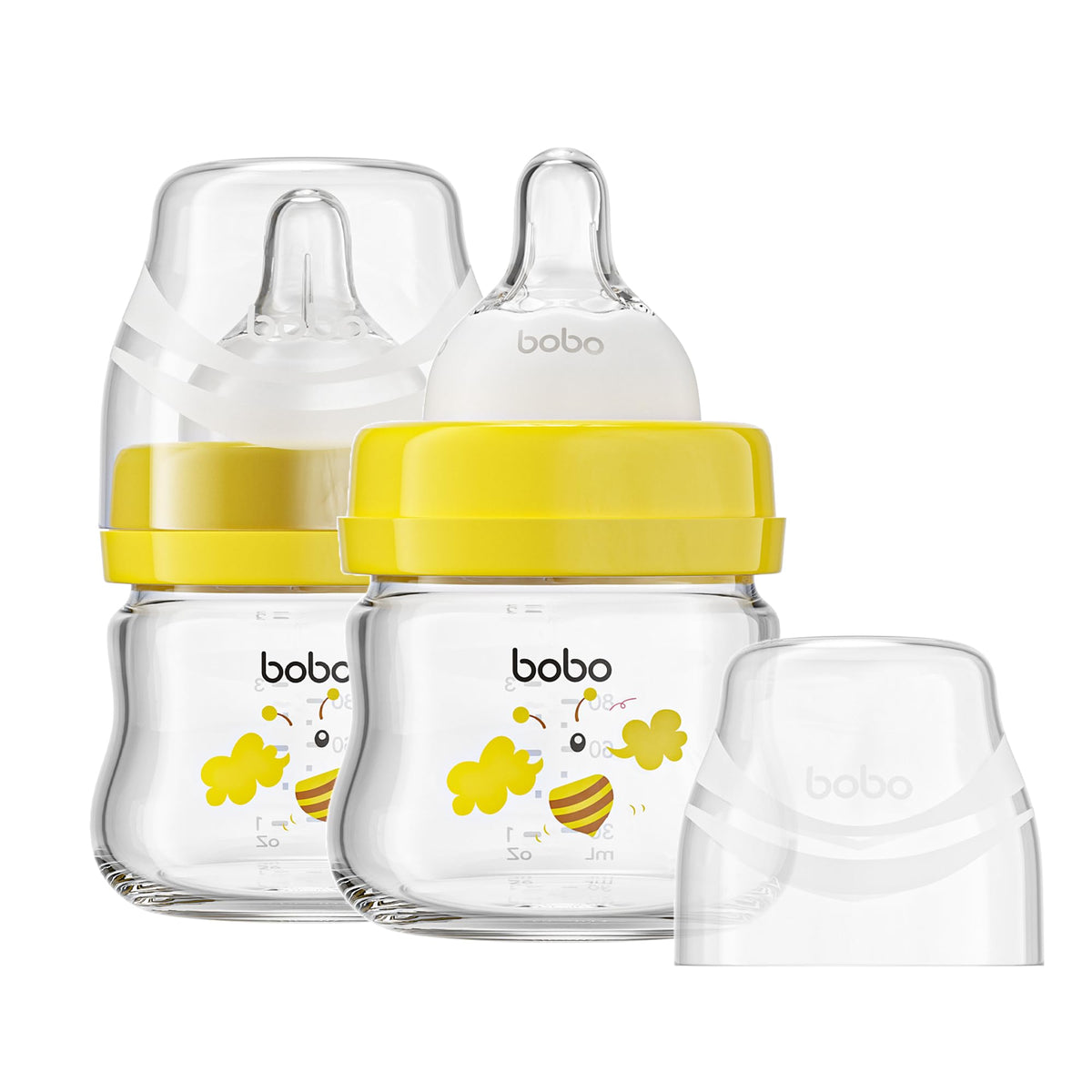 YOHKOH Glass Baby Bottles with Slow Flow Nipple, Newborn Anti-Colic Baby Bottles for 0+ Months, Wide Neck Feeding Bottle, Clear (Multicolour, 2.7oz (Pack of 2))