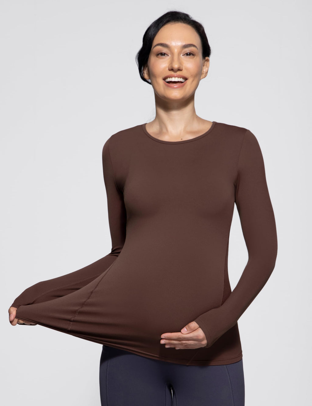 POSHDIVAH Maternity Crew Neck T Shirts for Women Brown Small