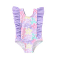 Newborn Baby Girl Ruffle Swimsuit Infant Toddler One Piece Floral Bikini Beach Bathing Swimwear Set(Flower Purple,18-24 Months)
