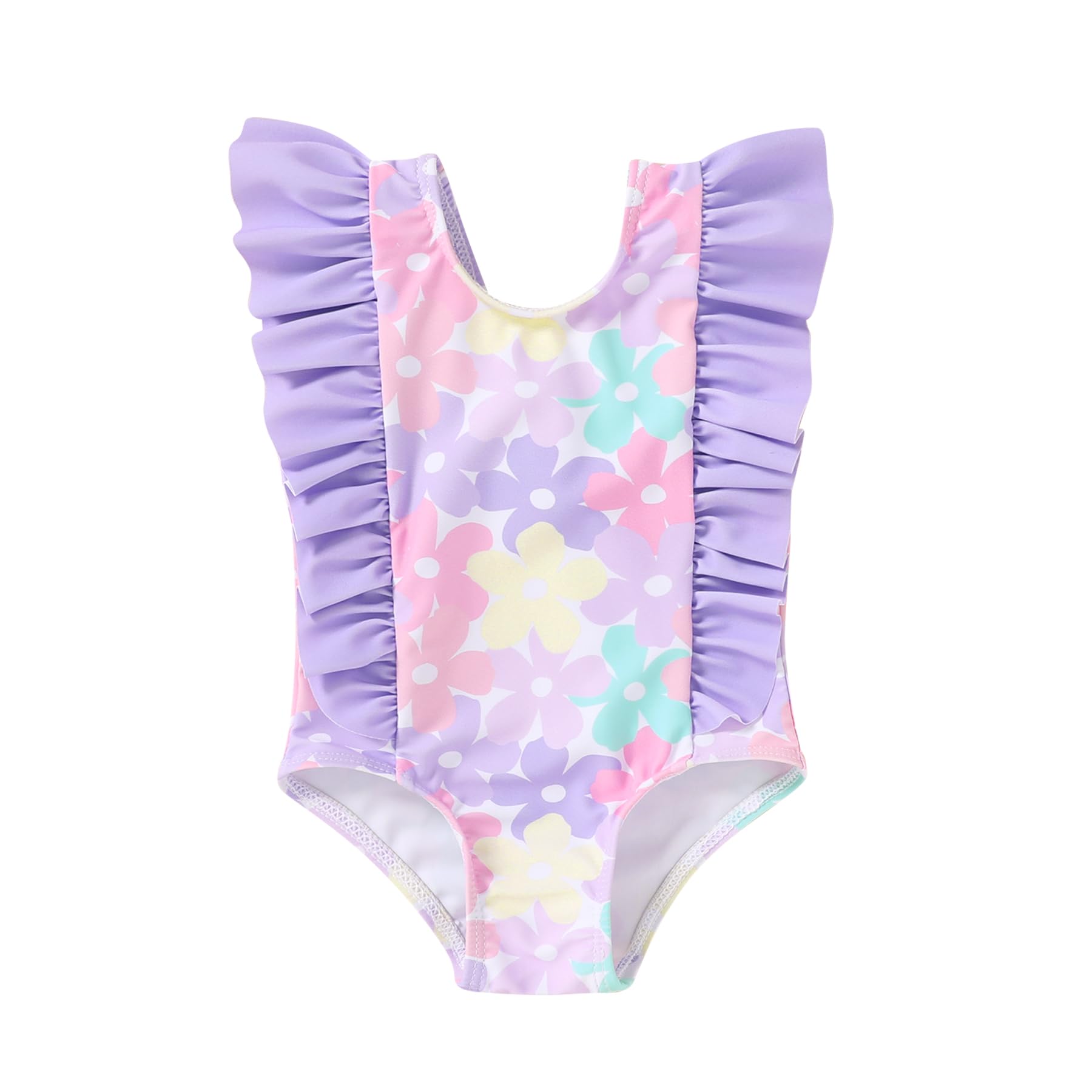 Newborn Baby Girl Ruffle Swimsuit Infant Toddler One Piece Floral Bikini Beach Bathing Swimwear Set(Flower Purple,18-24 Months)