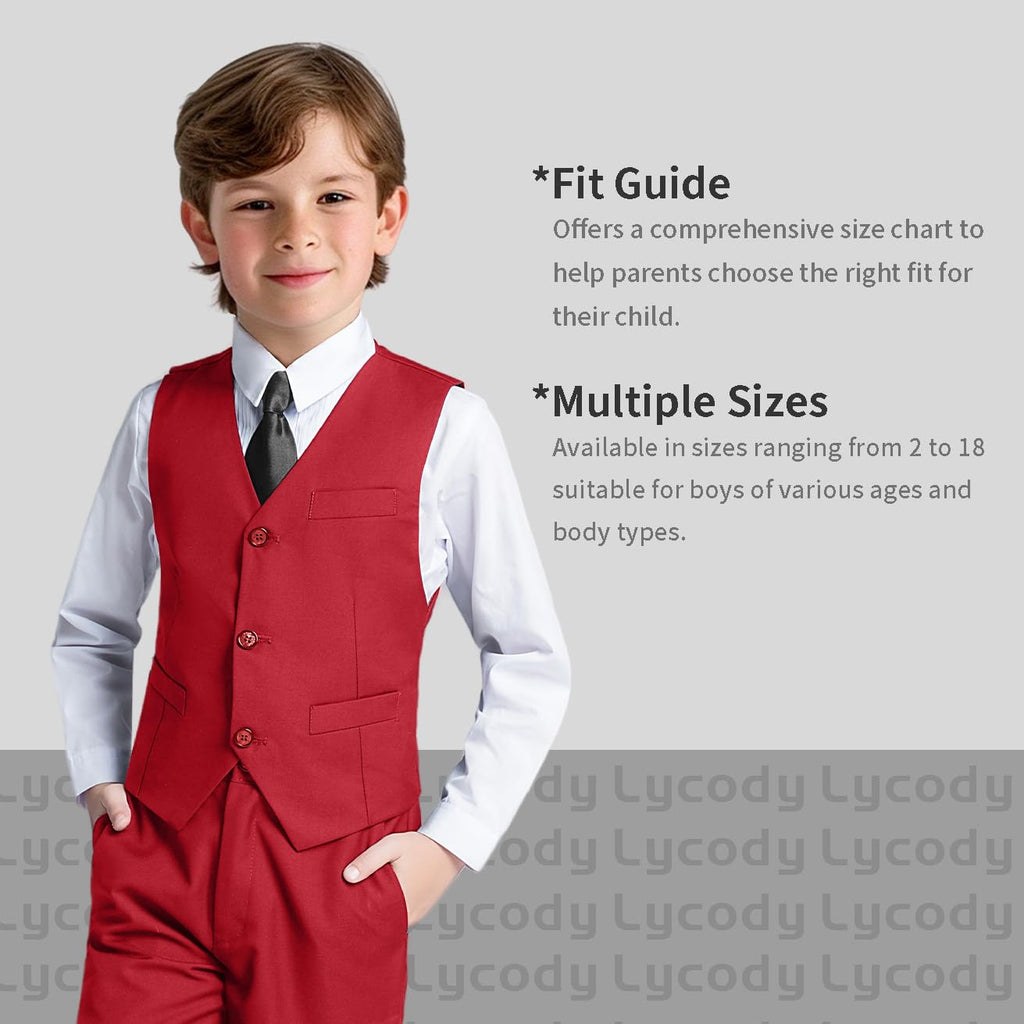 Boys Suit Vest Set Formal Dress Suits Wedding Outfit, Red, Size 14